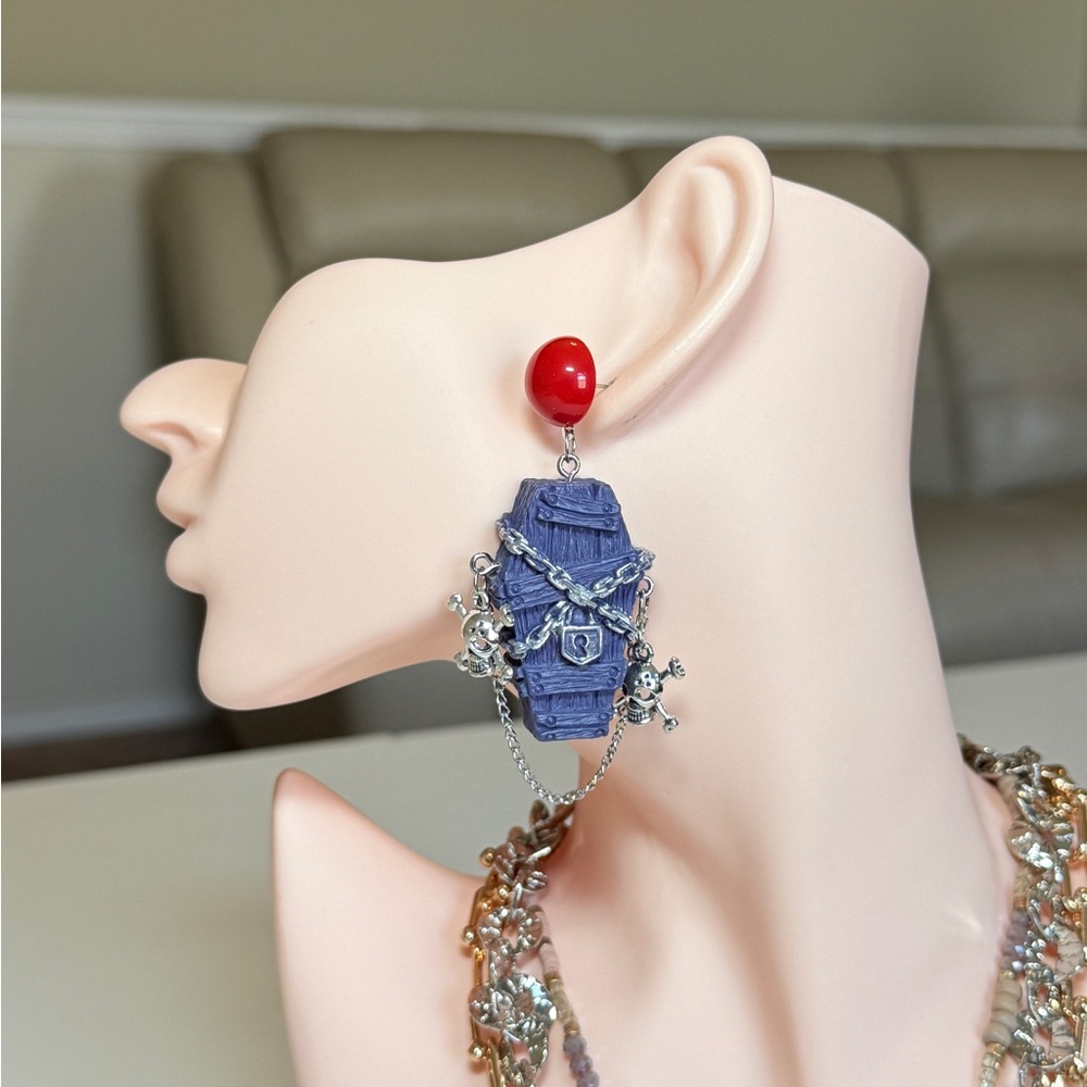 Red & Purple Coffin Charm Drop Earrings